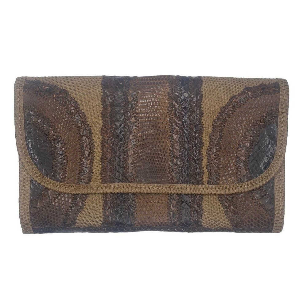 CARLOS FALCHI Brown Exotic Snakeskin Envelope Clutch Vintage USA 9"x5"